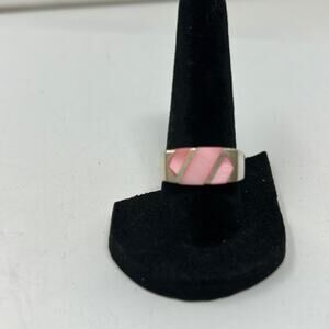 925 Sterling Silver 3 Pink Inlaid Stones Women's Ring Size 8